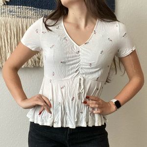 Dainty Cinched V-Neck Floral Blouse